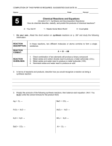 Synthesis/Decomposition Reactions