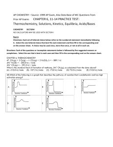 AP CHEMISTRY – Source: 1999 AP Exam, Also Data Base of MC