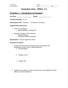 Evolution Unit – PDQ`s 1-3 Evolution 1 – Introduction to Evolution