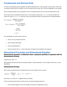 Dimensional formulae of important physical quantities