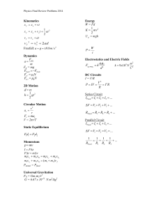 Physics Final Review Problems 2014 *Note: the following problems