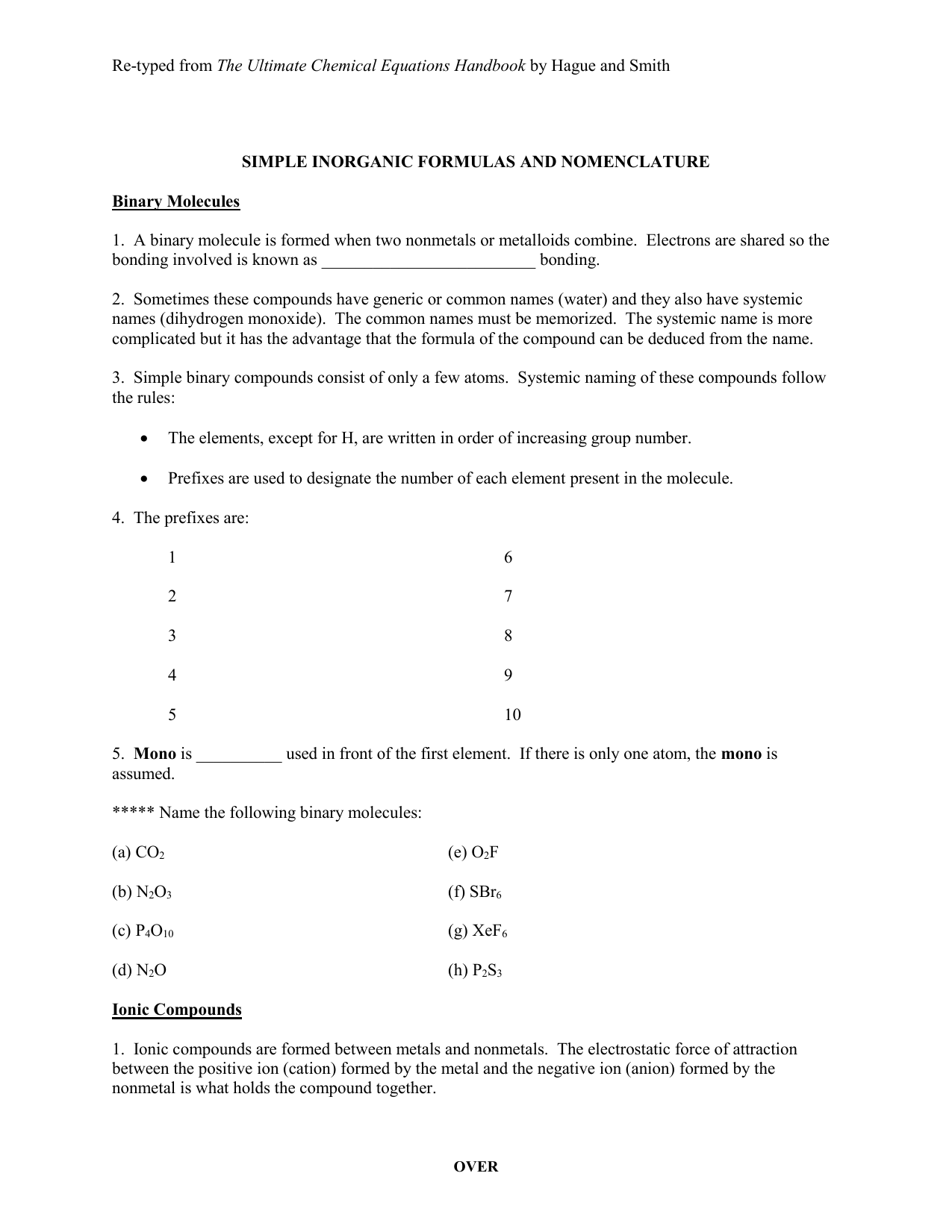 Re Typed From The Ultimate Chemical Equations Handbook By