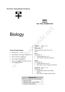 Sydney Grammar HSC Biology Trial 2003