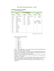 Spring 2009 Final Exam Review – Part 2