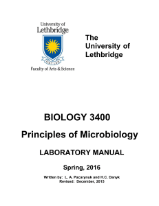 Biol 3400 Lab Manual Spring 2016 Final