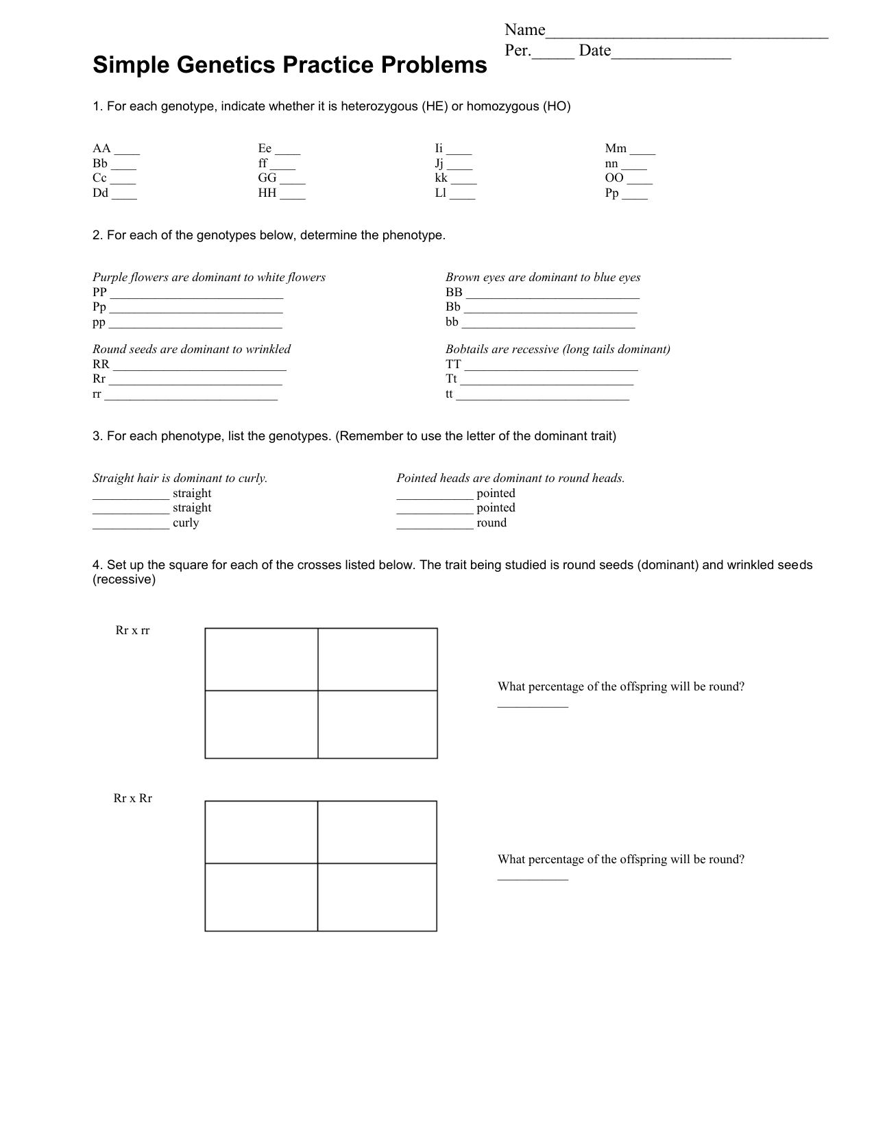 Simple Genetics Practice Problems Throughout Genetics Practice Problems Simple Worksheet