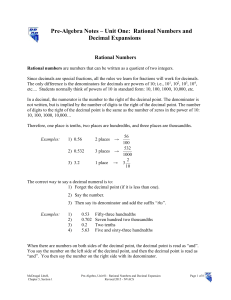 Unit 1 Notes: Rational Numbers and Decimal Expansion
