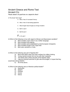 Ancient Greece and Rome Test Ancient Civ Please answer all