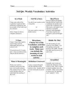 3rd Qtr. Weekly Vocabulary Activities