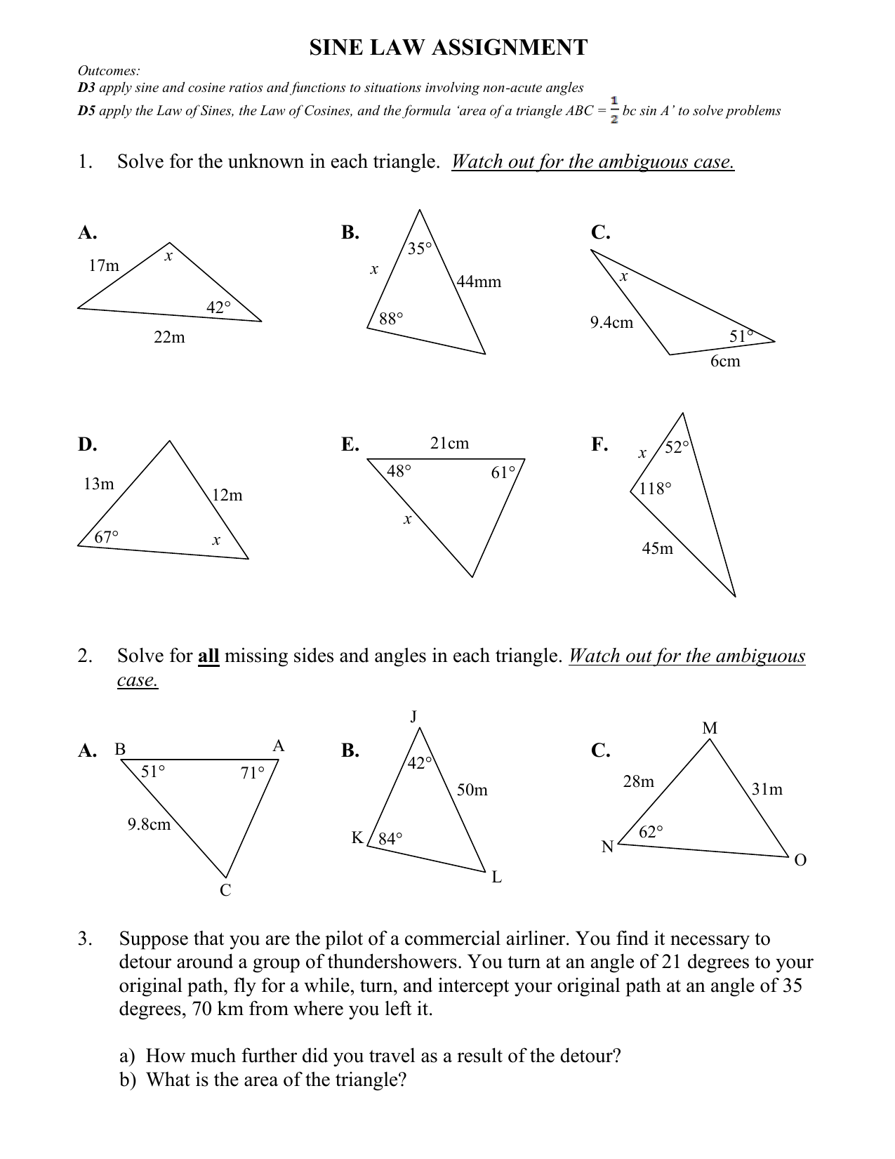 sine law worksheet #21 - hrsbstaff.ednet.ns.ca Intended For Law Of Sines Worksheet Answers