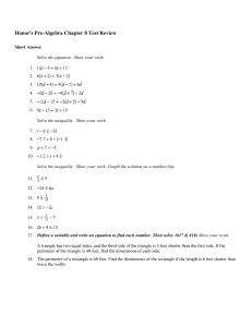 Honor`s Pre-Algebra Chapter 8 Test Review Short Answer Solve the