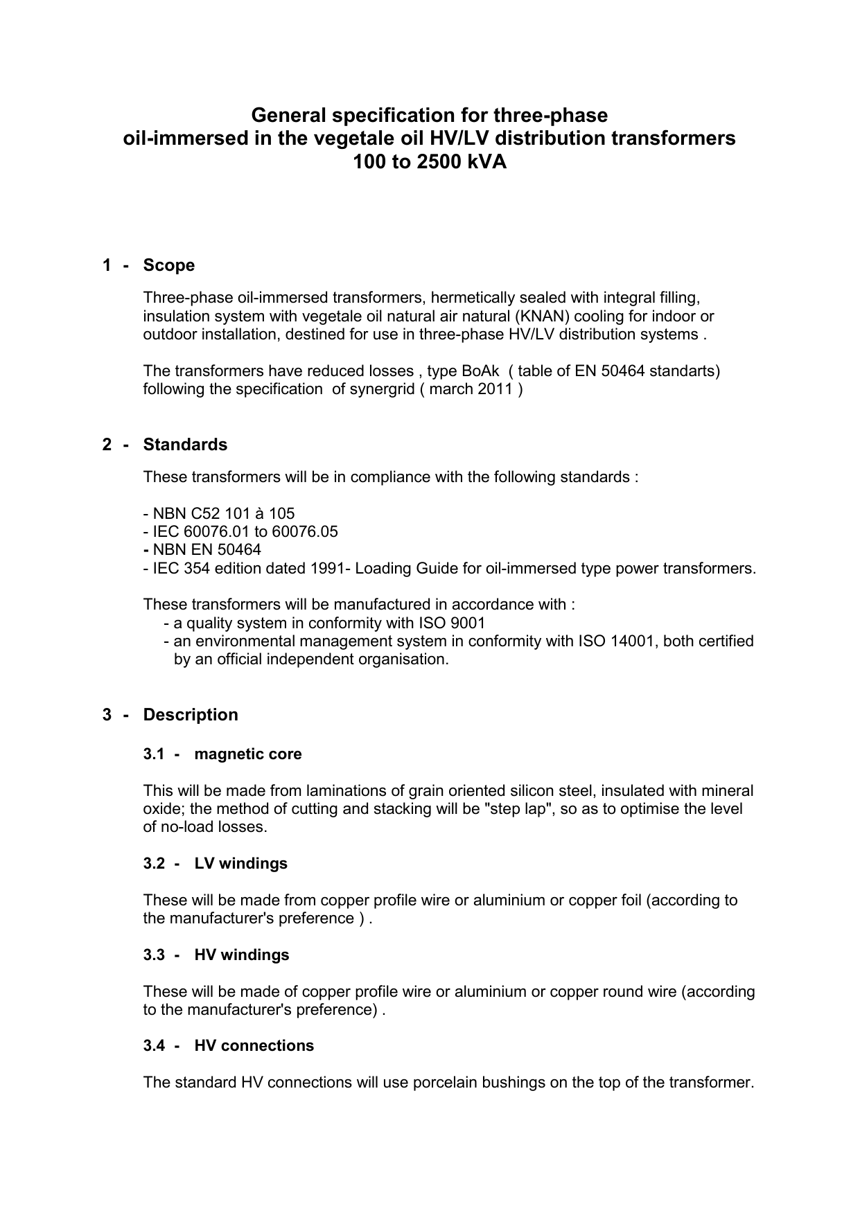 General Specification For Three Phase