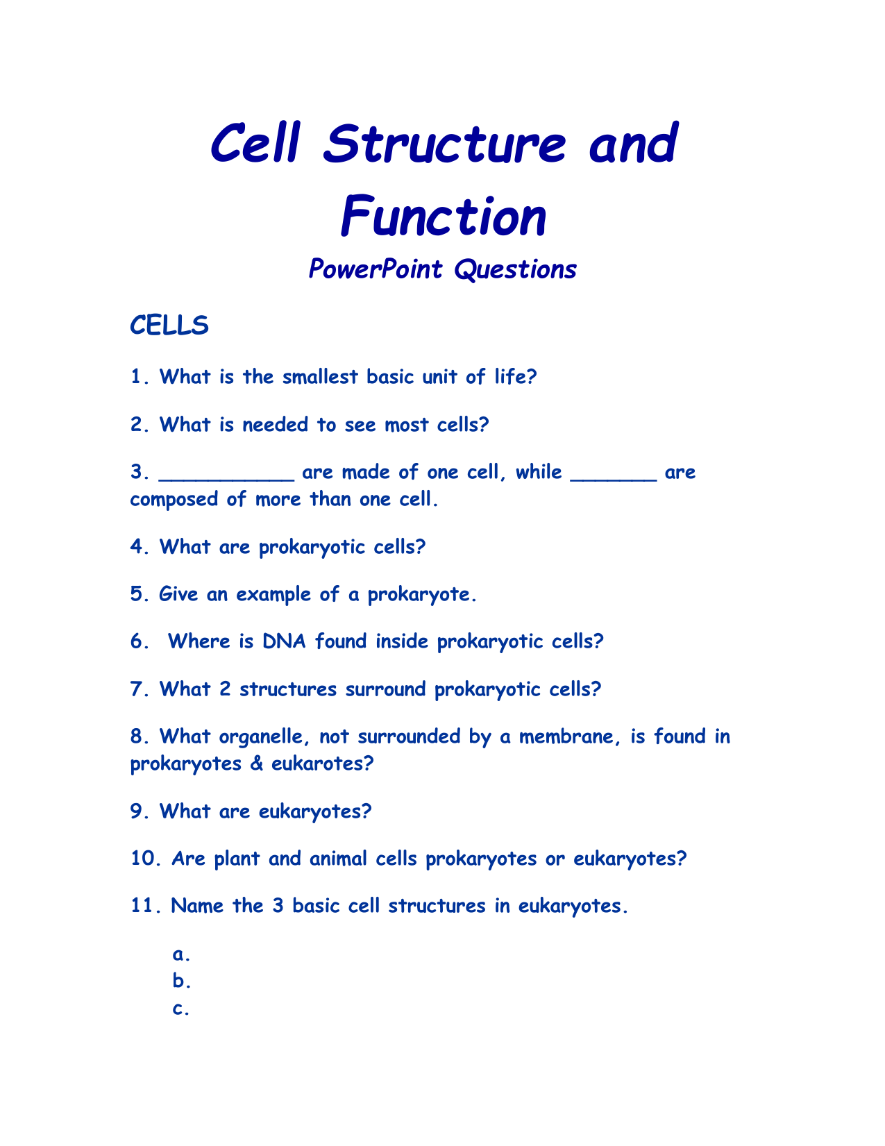 Eukaryotic Cell Structure And Function Chart
