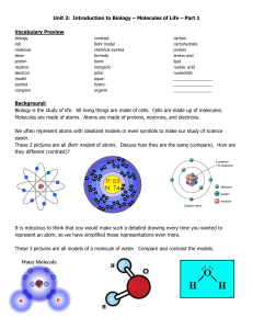 Unit 2: Introduction to Biology – Molecules of Life – Part 1