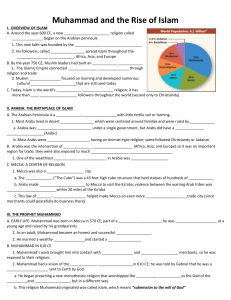 Muhammad and the Rise of Islam I. OVERVIEW OF ISLAM A