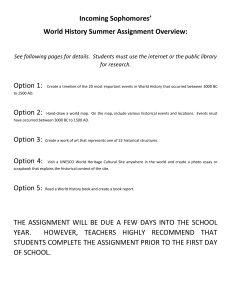 Incoming Sophomores` World History Summer Assignment Overview