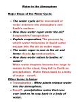 Water in the Atmosphere Major Steps of the Water Cycle: The water