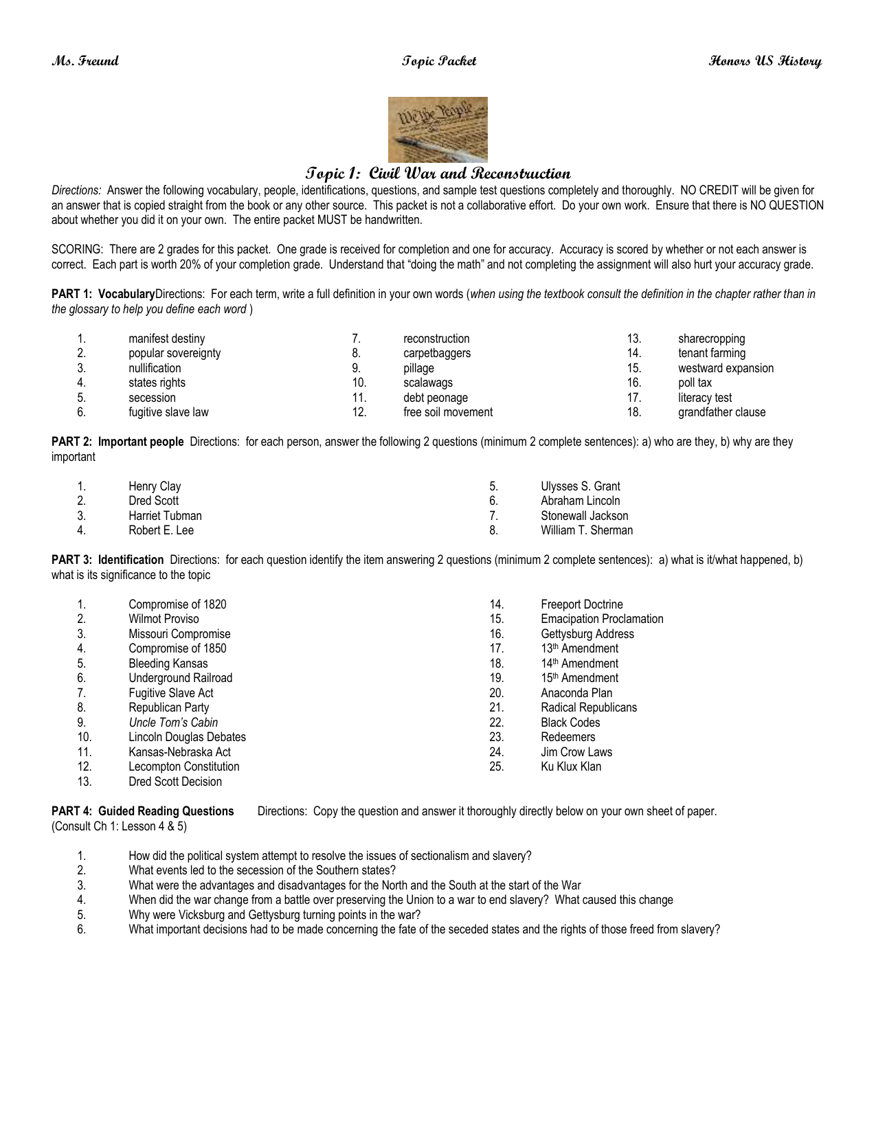 Ms Freund Unit Packet