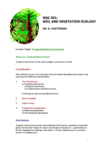 Lecture Topic: Tropical Rainforest Ecosystem What are Tropical