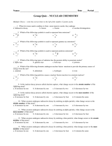 NUCLEAR CHEMISTRY REVIEW SHEET
