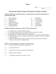 Physical and Chemical Changes and Properties of Matter Worksheet