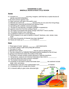 3. Rocks, Minerals, and Rock Cycle test review (crossword clues)