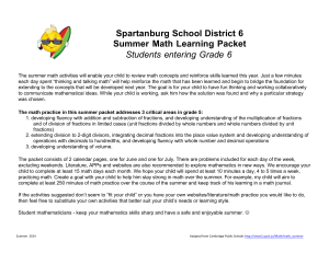 Grade 6 summer math calendar 2014