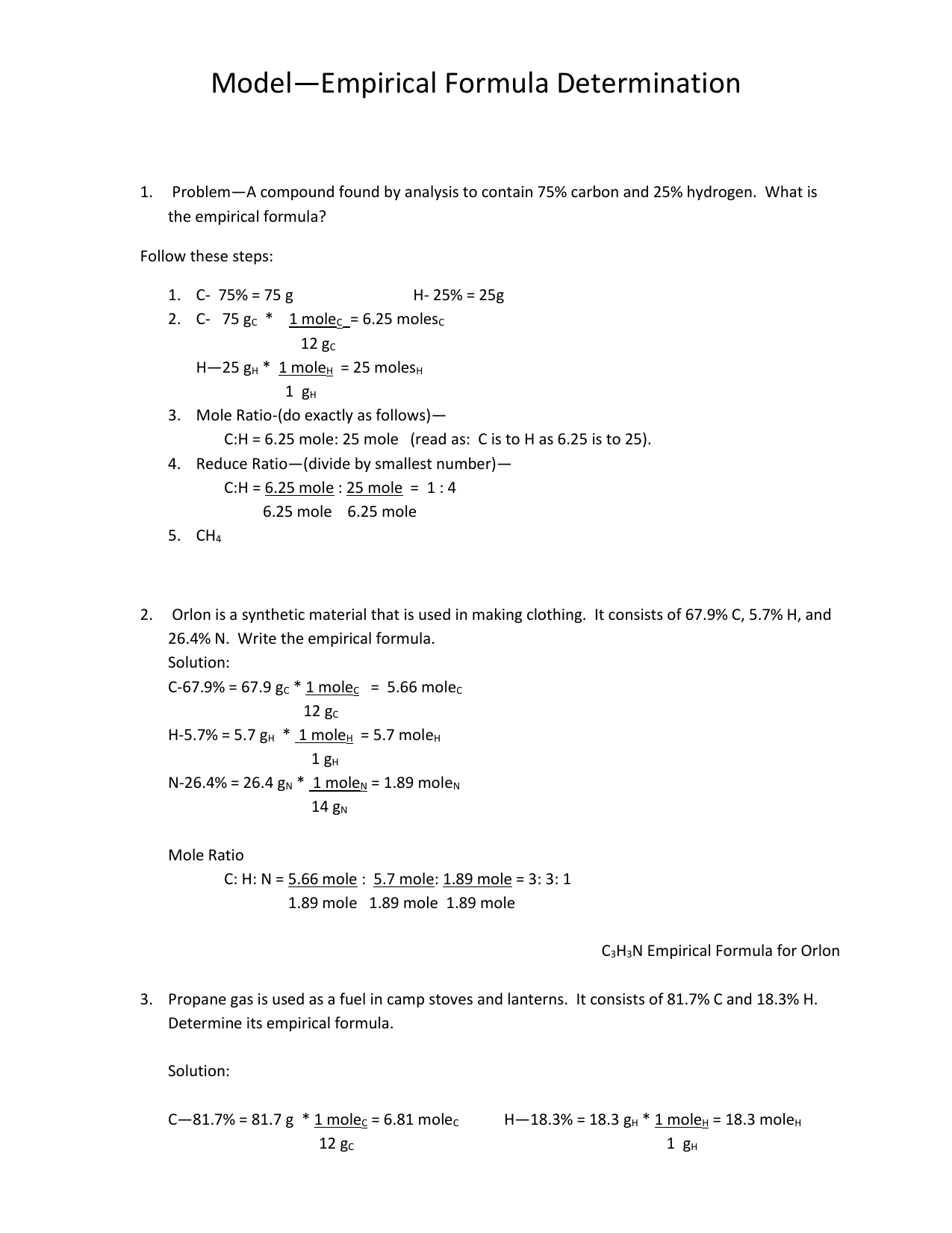 Model Empirical Formula Determination Problem A Compound