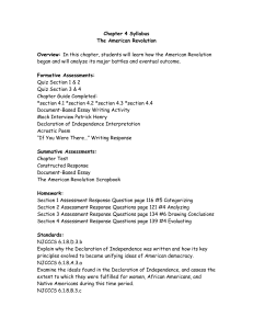 Chapter 4 Syllabus The American Revolution Overview: In this
