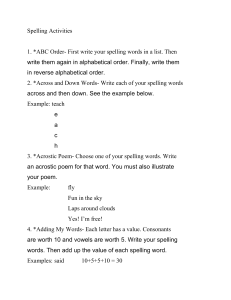 Spelling Activities 1. *ABC Order- First write your spelling words in a