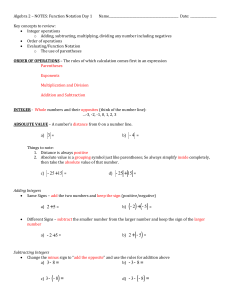 Algebra 2 – NOTES: Function Notation Day 1