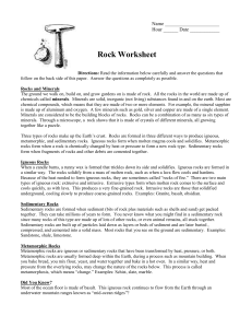 Rock Summary Worksheet Key