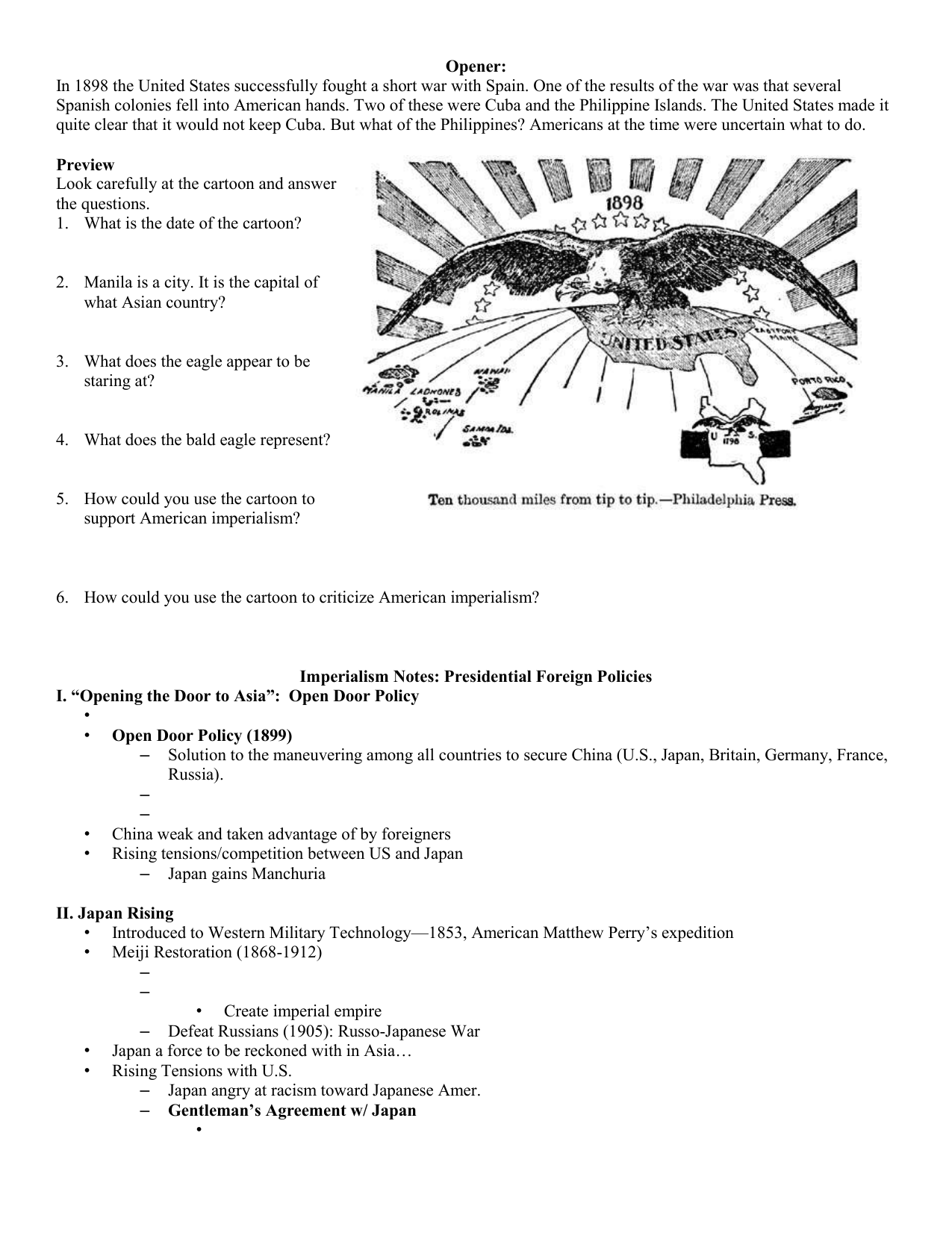 Presidential Foreign Policy Blank Notes Outline