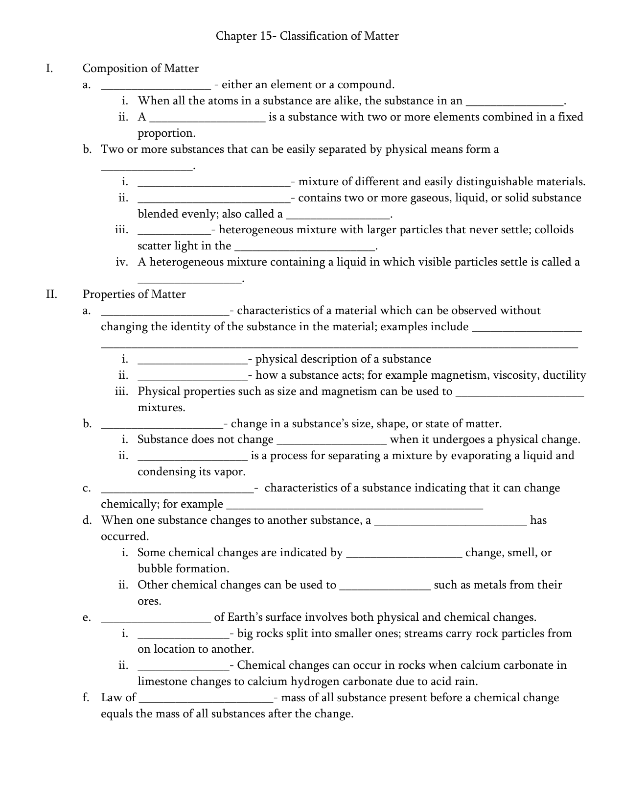 Chapter 21- Classification of Matter Within Worksheet Classification Of Matter