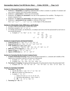 Section 5.1: Polynomial Functions as Mathematical Models