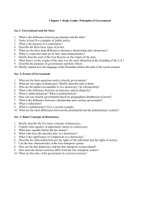 Chapter 1 Study Guide: Principles of Government Sec.1