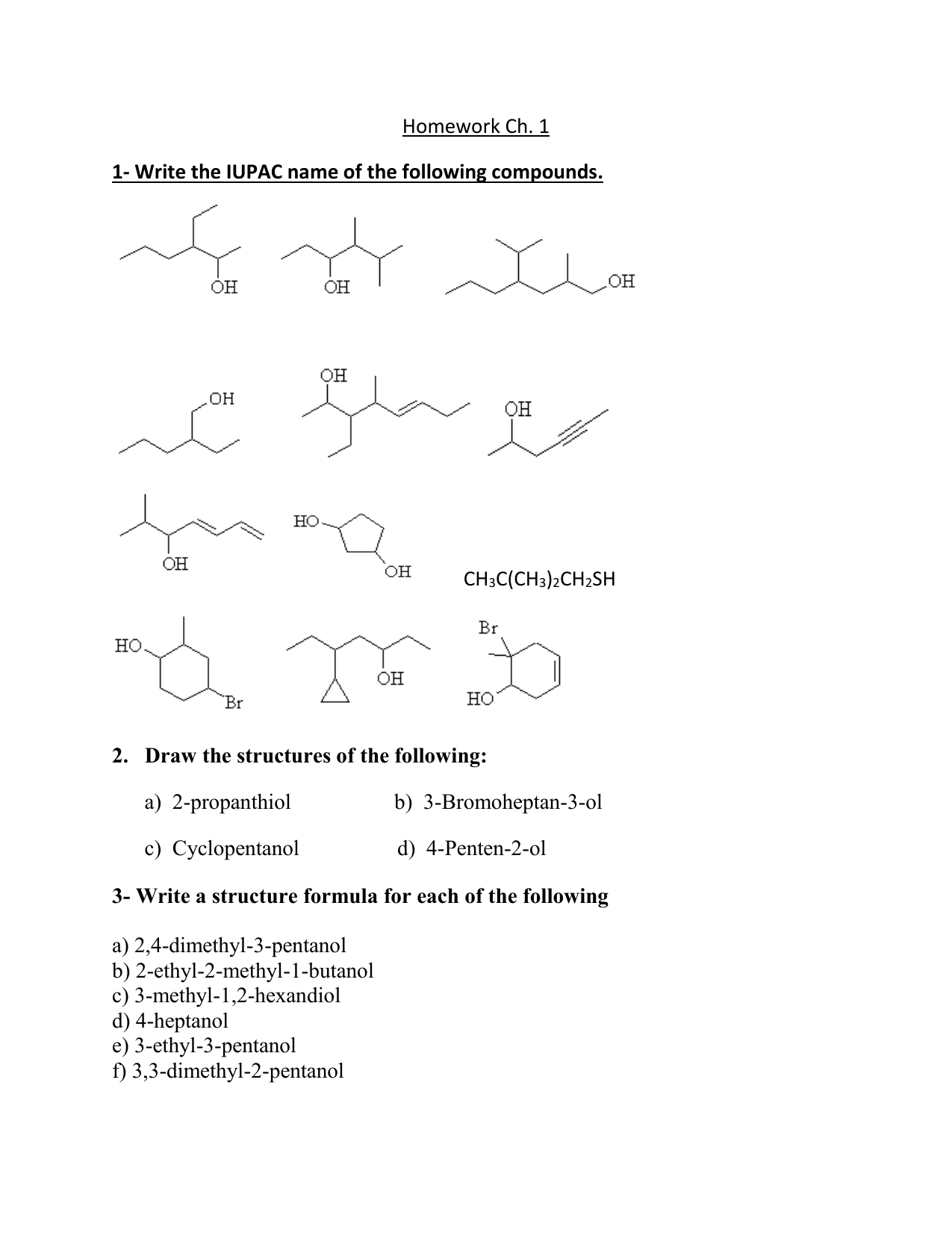 Qu 1 Alcohols