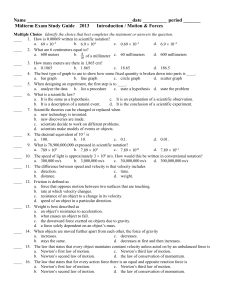Physical Science 1st Semester Exam Study Guide 2010 Introduction