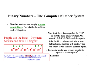 Binary Numbers – The Computer Number System • Number systems