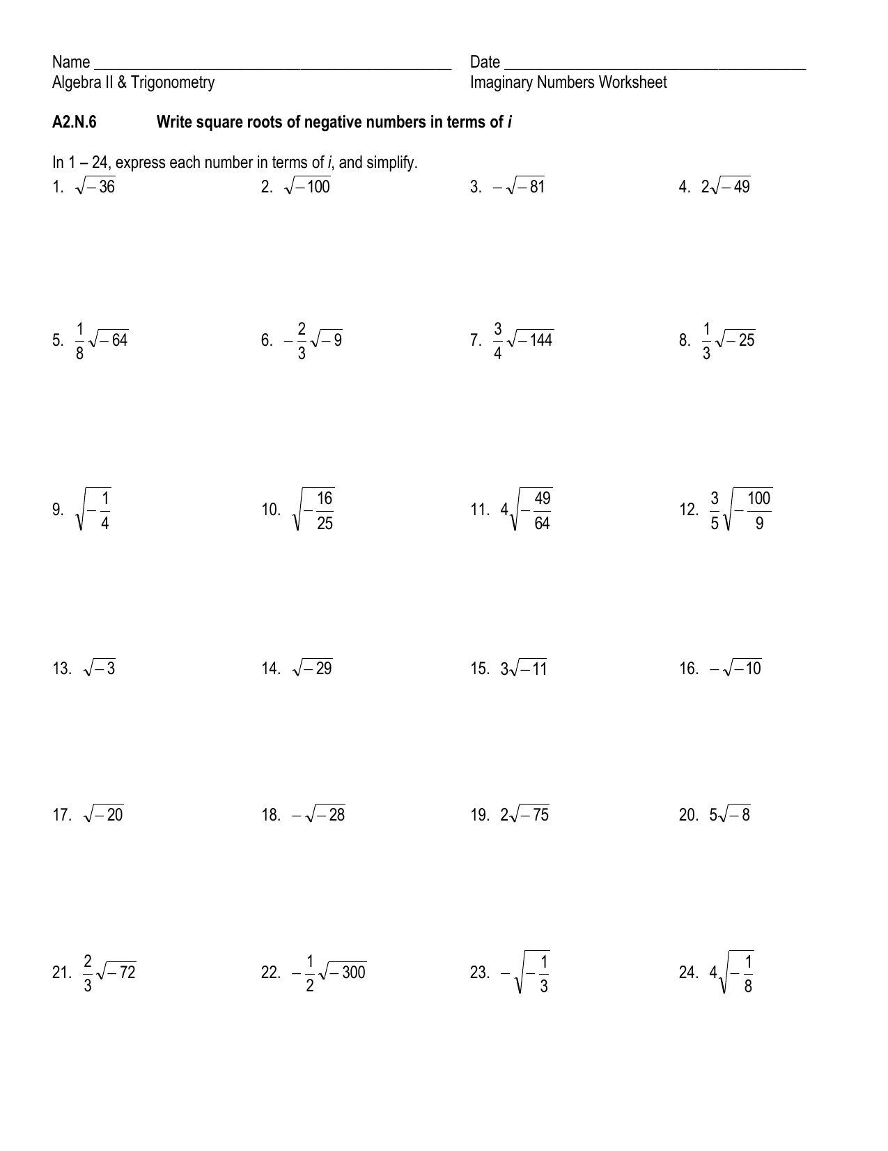 Worksheet Throughout Complex Numbers Worksheet Answers