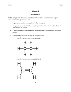 Humes Biology Chapter 3 Biochemistry Carbon Compounds