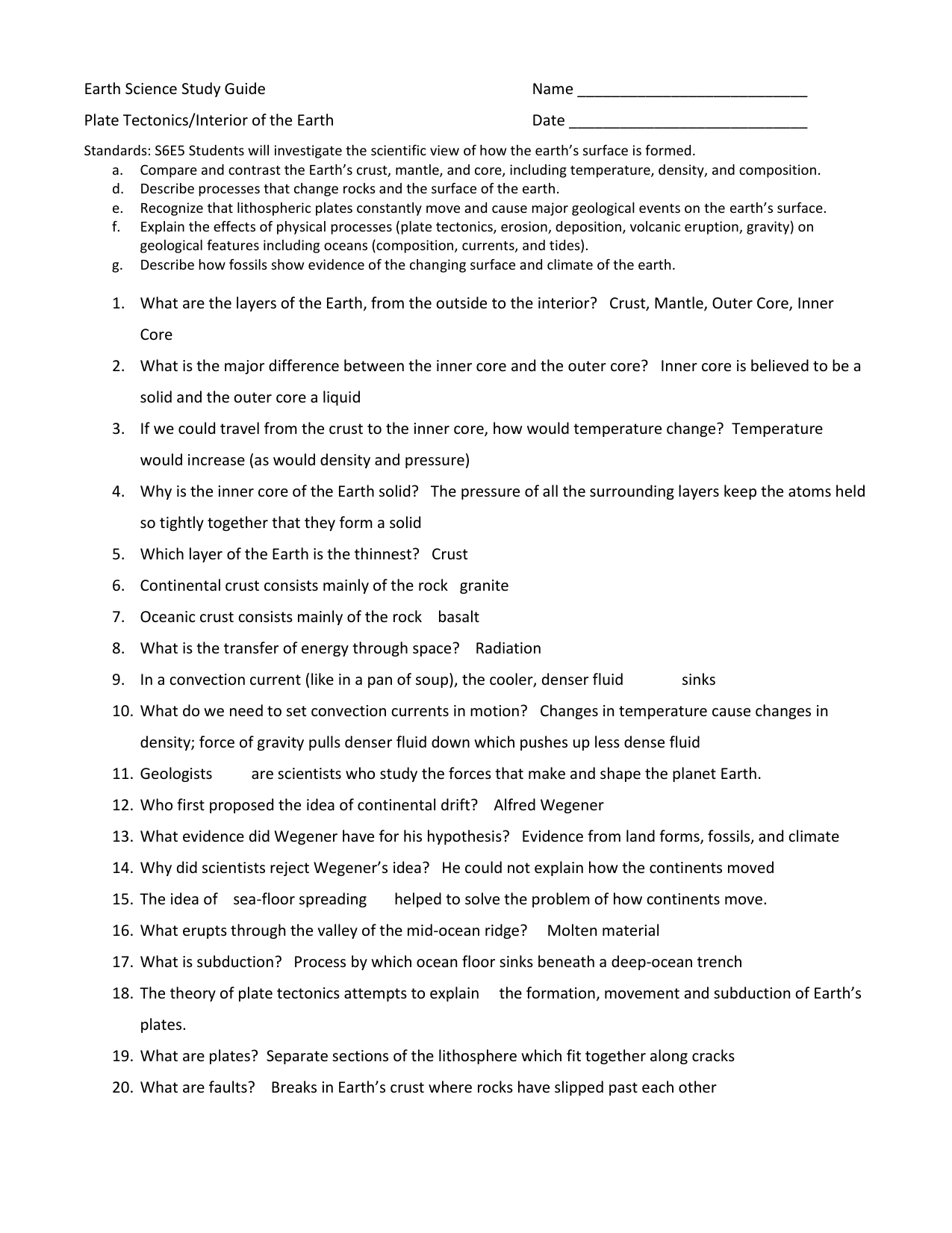 Answer Key Plate Tectonics Crossword Puzzle Worksheet ...
