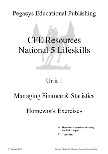 N5 Lifeskills Homework - Budgeting, Planning, Choice and Cost 1