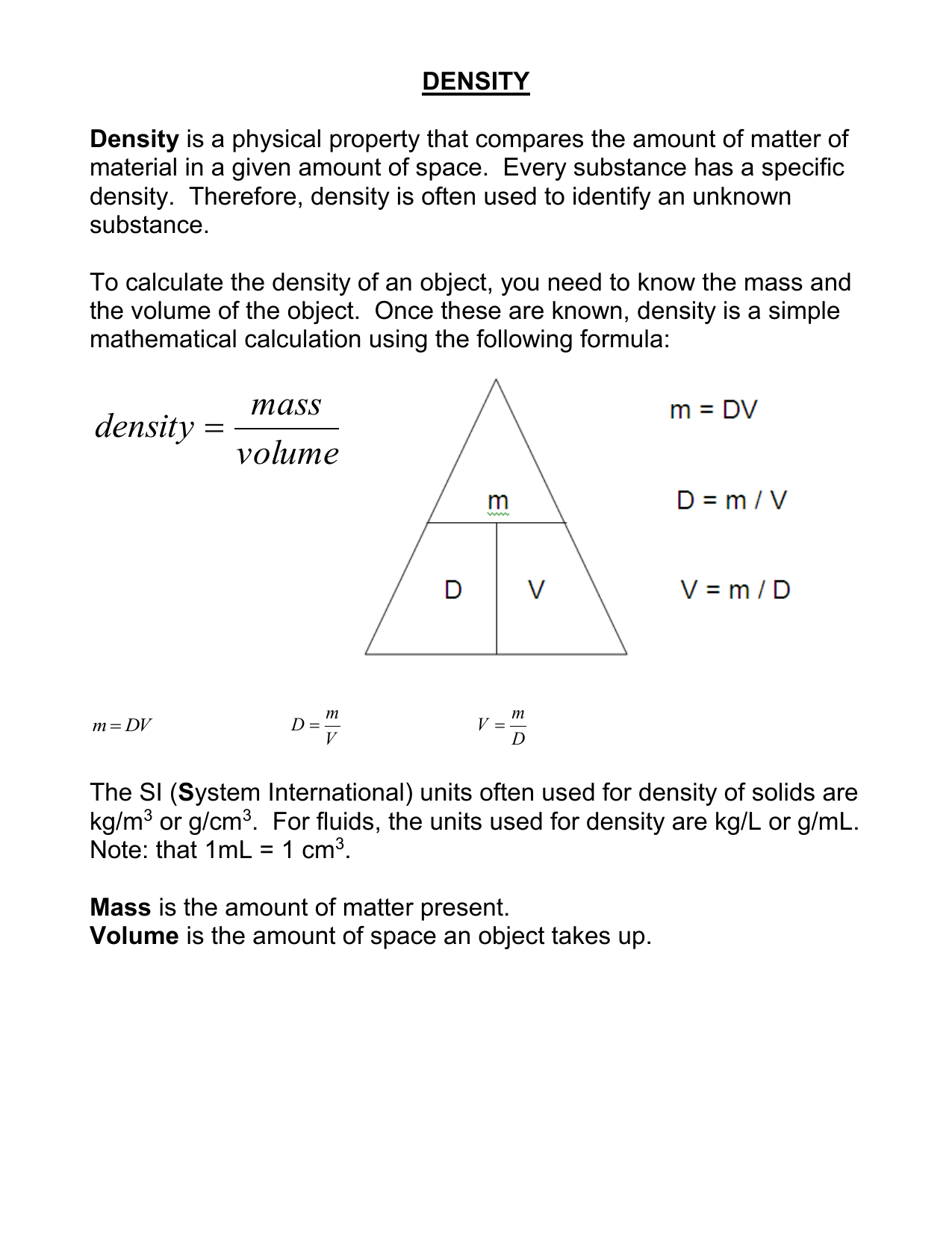 Density Formula And Problems