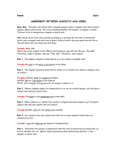 AGREEMENT BETWEEN SUBJECTS AND VERBS