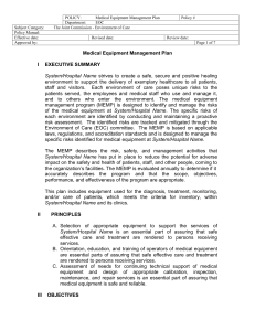 Medical Equipment Management Plan