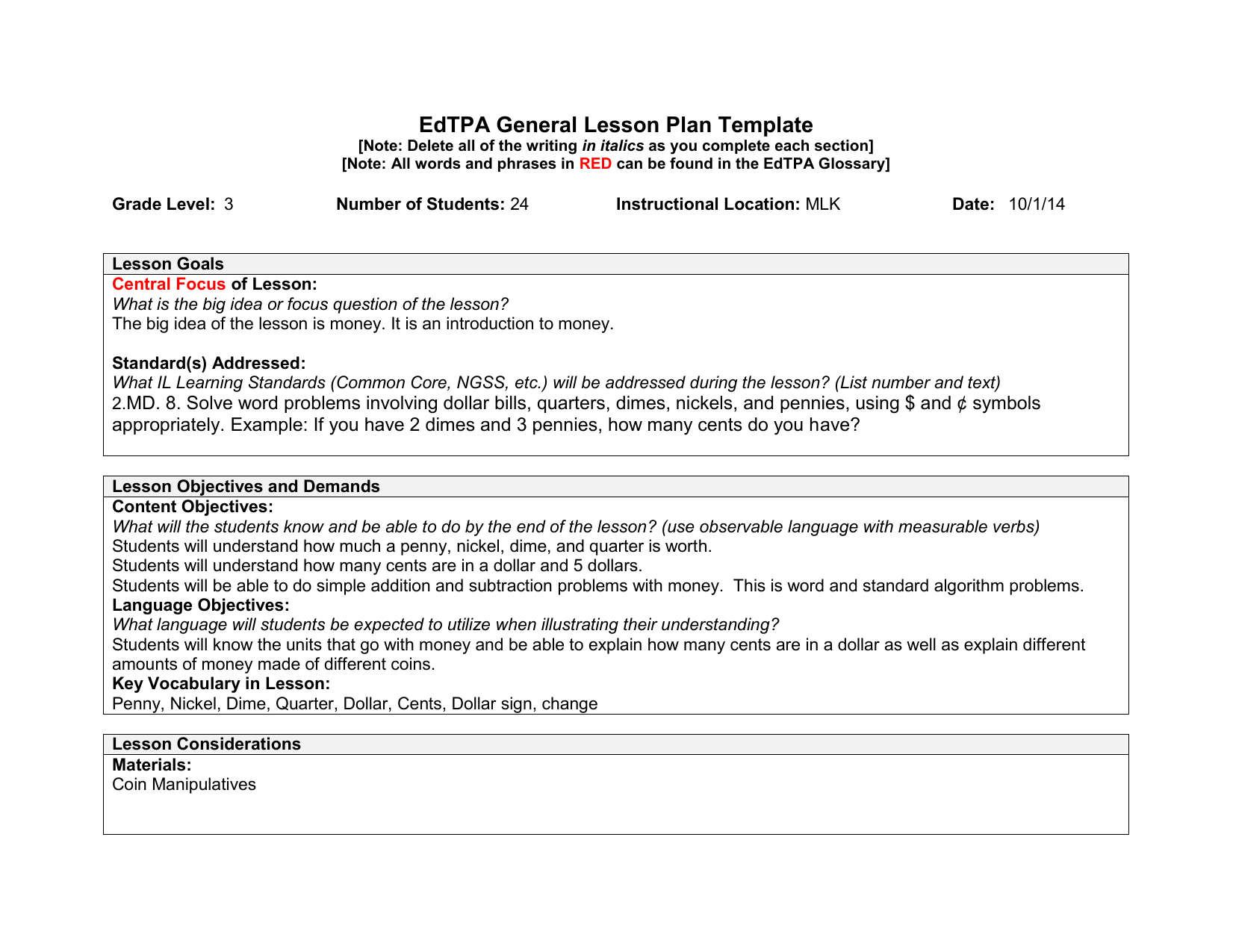 Special Education Lesson Plan Edtpa Focus Printable Pdf Download