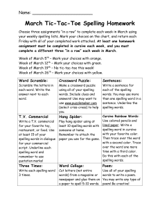 January Tic-Tac-Toe Spelling Homework