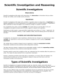 Scientific Investigation and Reasoning Scientific Investigations