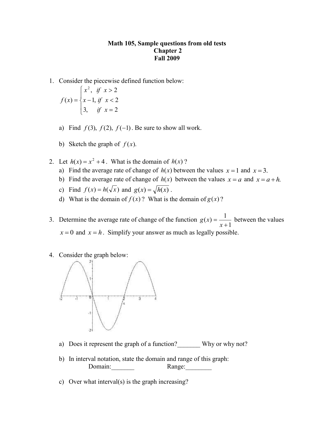 Math 105 Sample Questions From Old Tests Math 105 Sample Questions From Old Tests